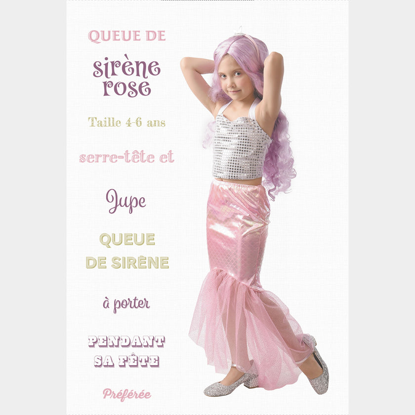 QUEUE DE SIRENE ROSE + SERRE TETE 4-6ANS