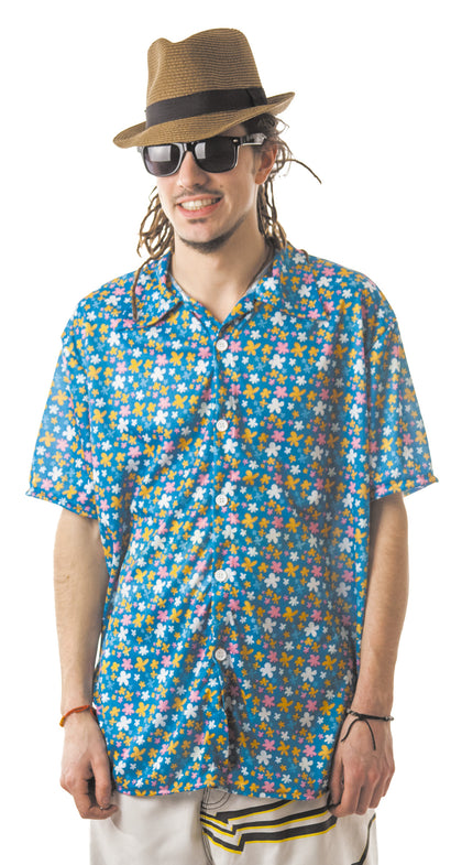 CHEMISE A FLEURS BLEUE