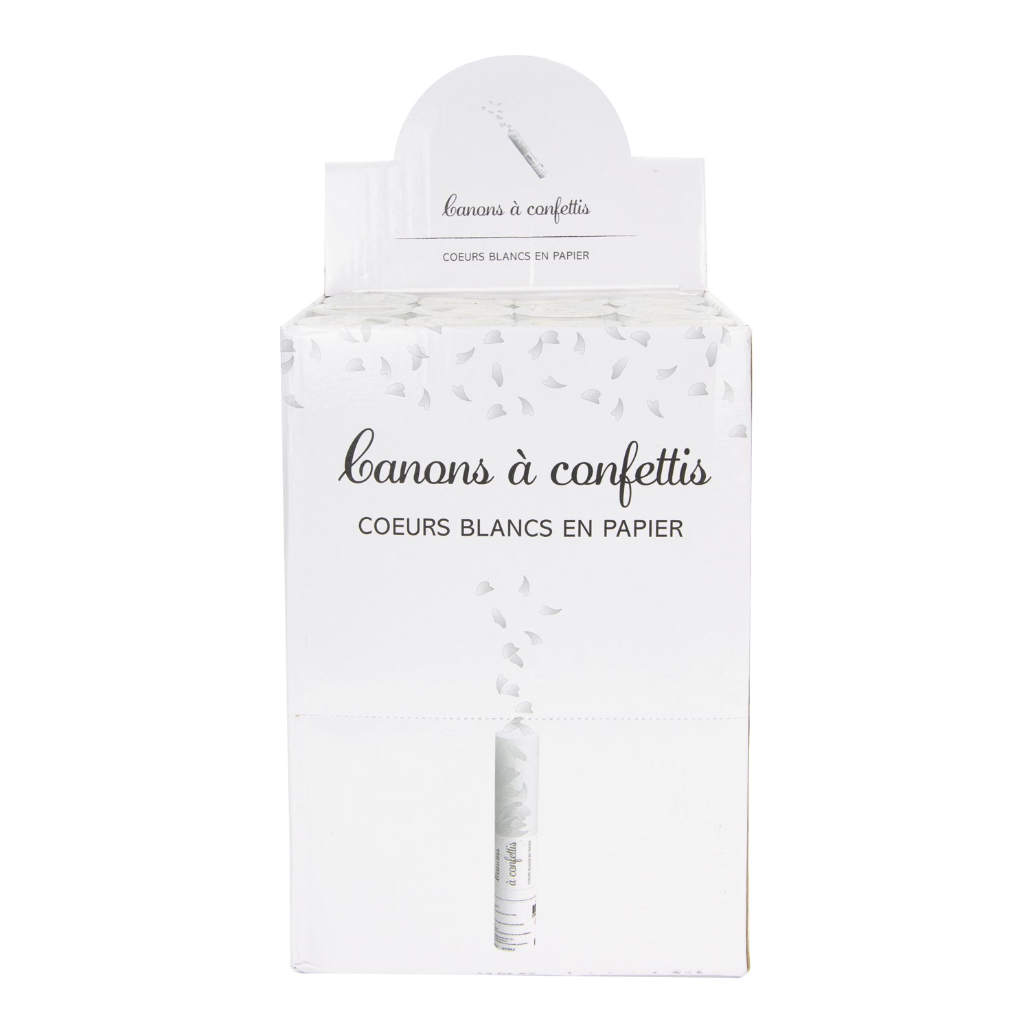 CANON A CONFETTI COEUR BLANC TUBE TRANSPARENT 25CM