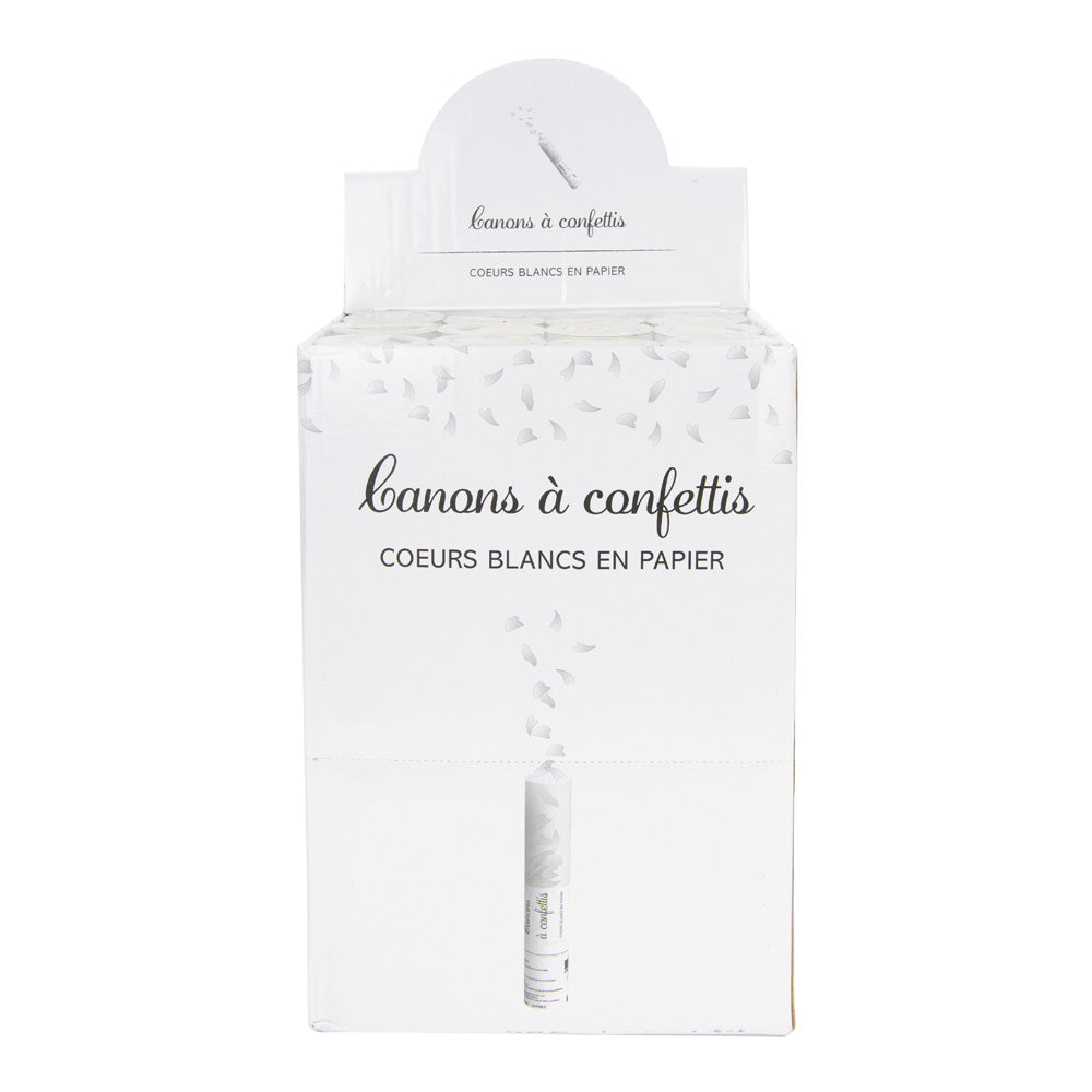 CANON A CONFETTI COEUR BLANC TUBE TRANSPARENT 25CM