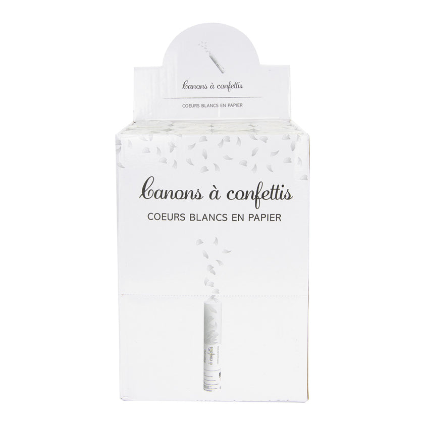 CANON A CONFETTI COEUR BLANC TUBE TRANSPARENT 25CM