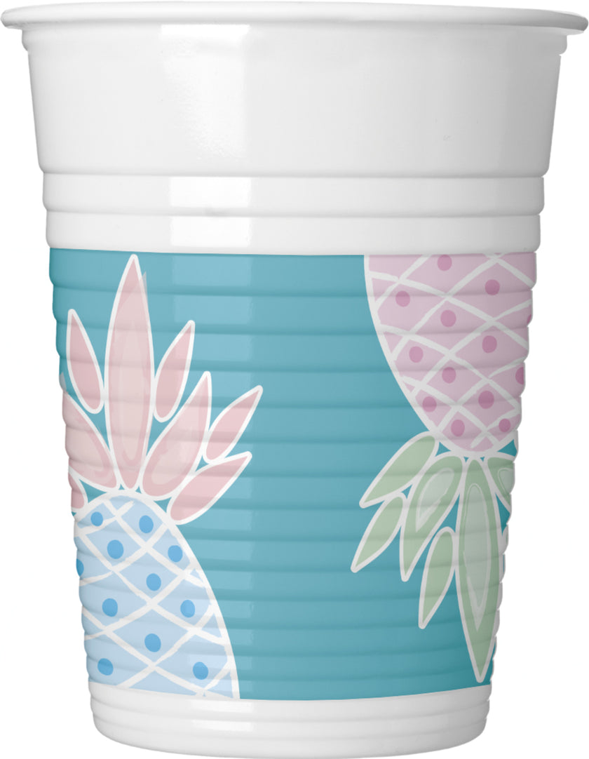 8 gobelets en plastique ananas pastel
