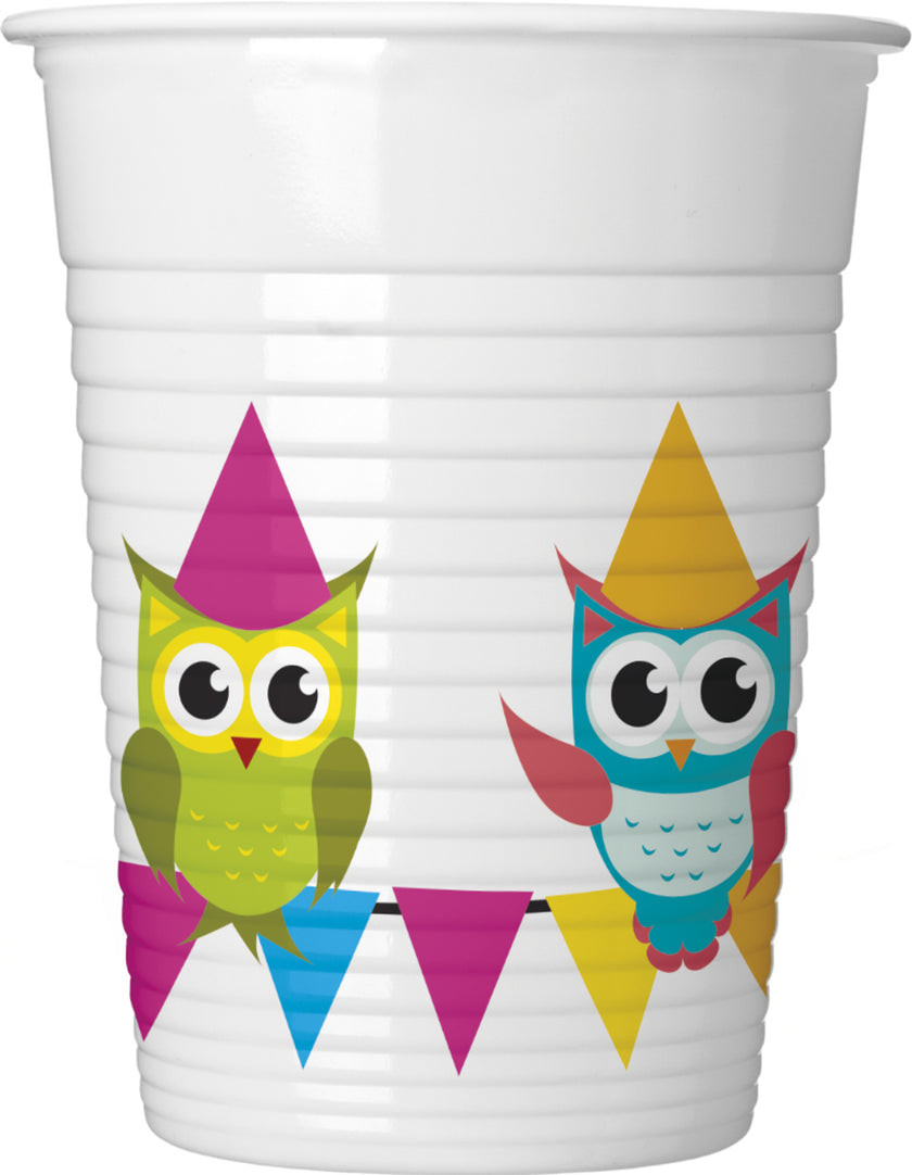 8 gobelets en plastique hiboux amusants