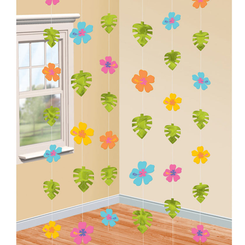 Rideau fleurs d'hibiscus et feuilles de palmier