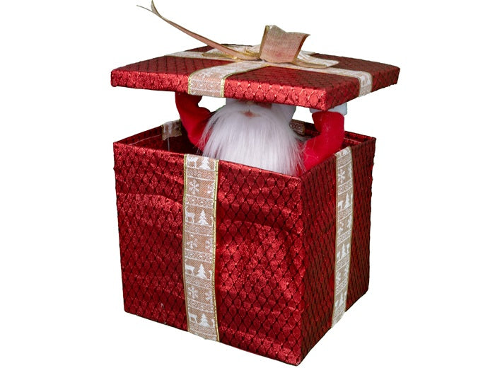 paquet cadeau avec père noël lumineux sonore et motorisé 30x30cm