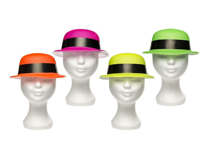 chapeau melon en pvc fluo jaune 20x17cm