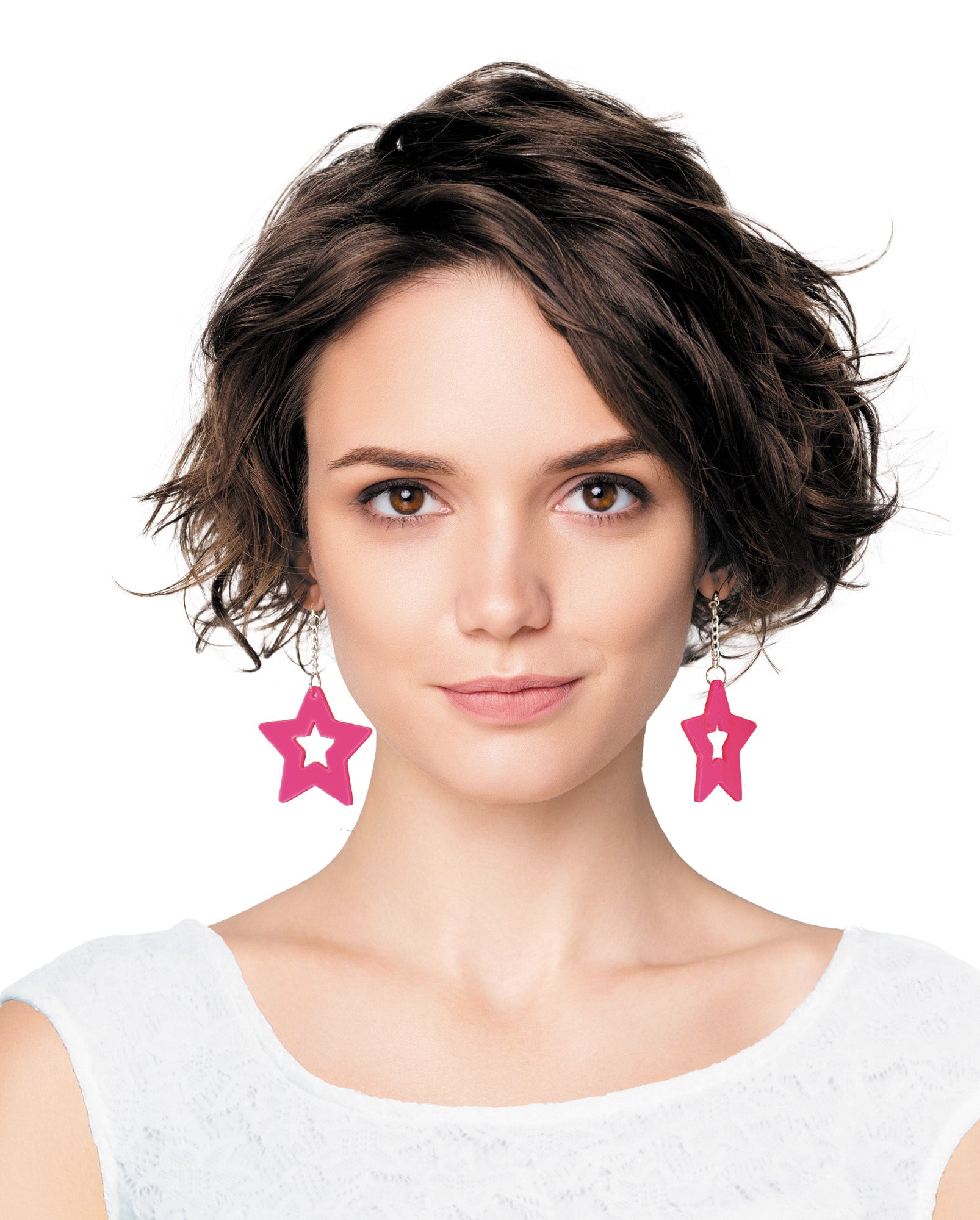 BOUCLES D'OREILLES NEON STAR X2 ROSE