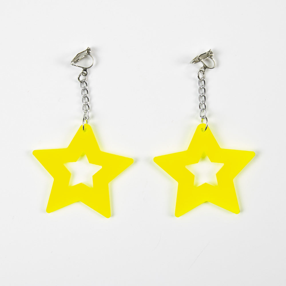 BOUCLES D'OREILLES NEON STAR X2 JAUNE