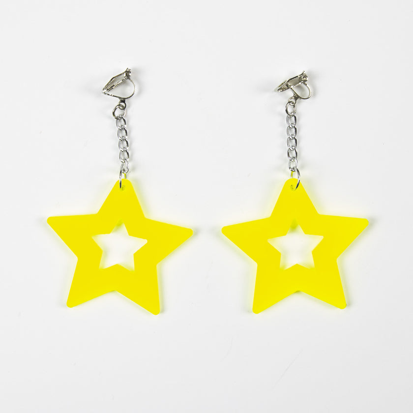BOUCLES D'OREILLES NEON STAR X2 JAUNE