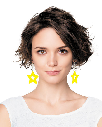 BOUCLES D'OREILLES NEON STAR X2 JAUNE