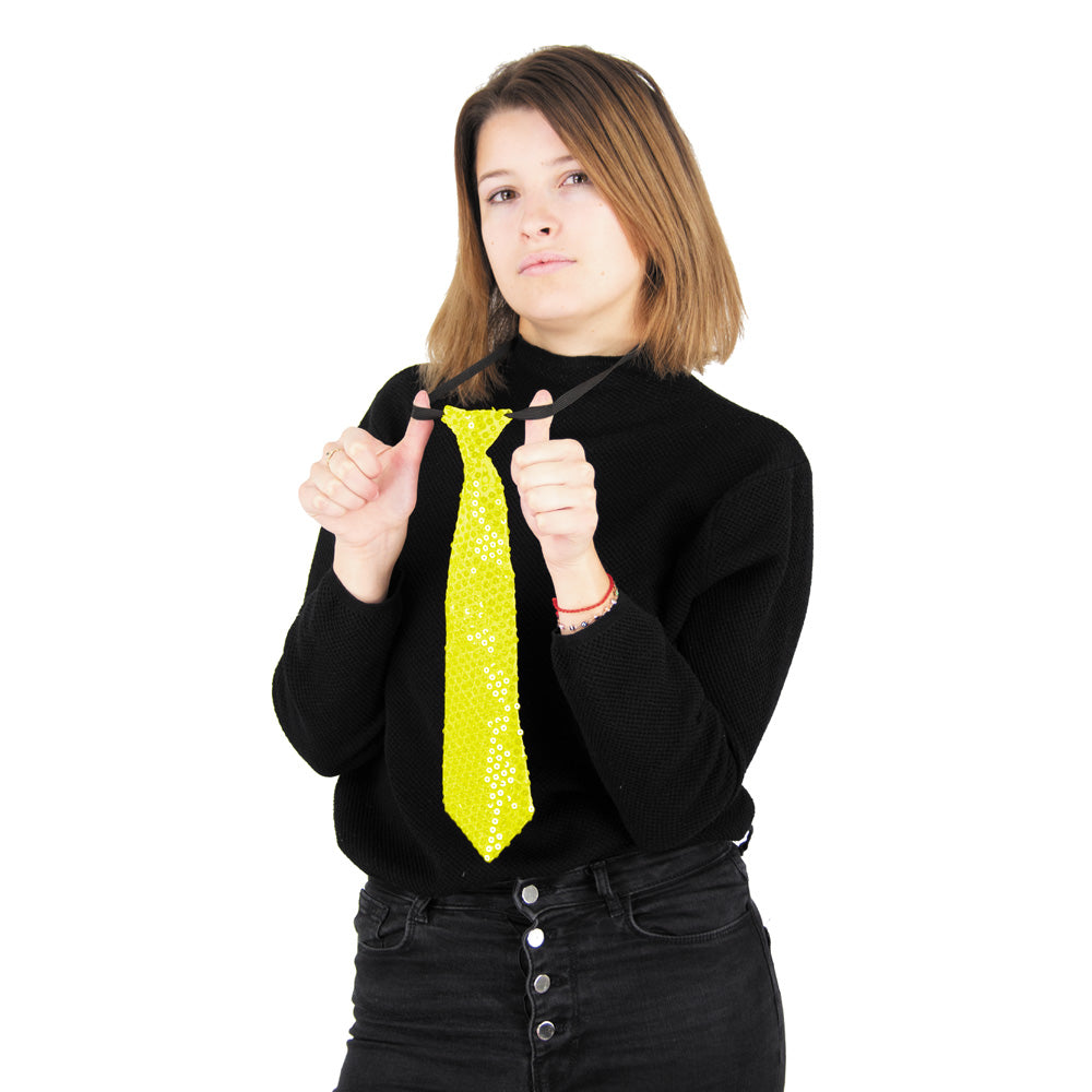 CRAVATE SEQUIN NEON JAUNE