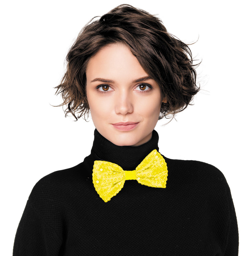 NOEUD PAPILLON SEQUIN NEON JAUNE
