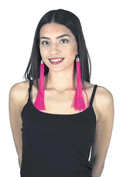 BOUCLES D'OREILLE FRANGES NEON ROSE