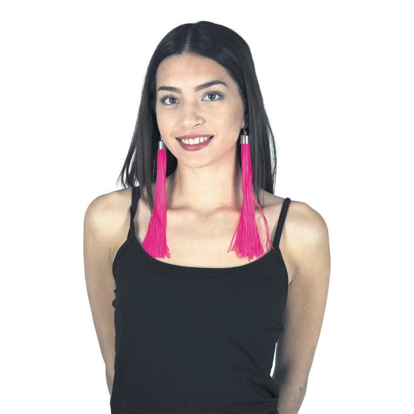 BOUCLES D'OREILLE FRANGES NEON ROSE