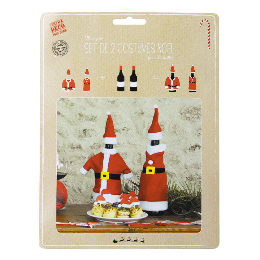 SET DE 2 COSTUMES NOEL LUXE POUR BOUTEILLES
