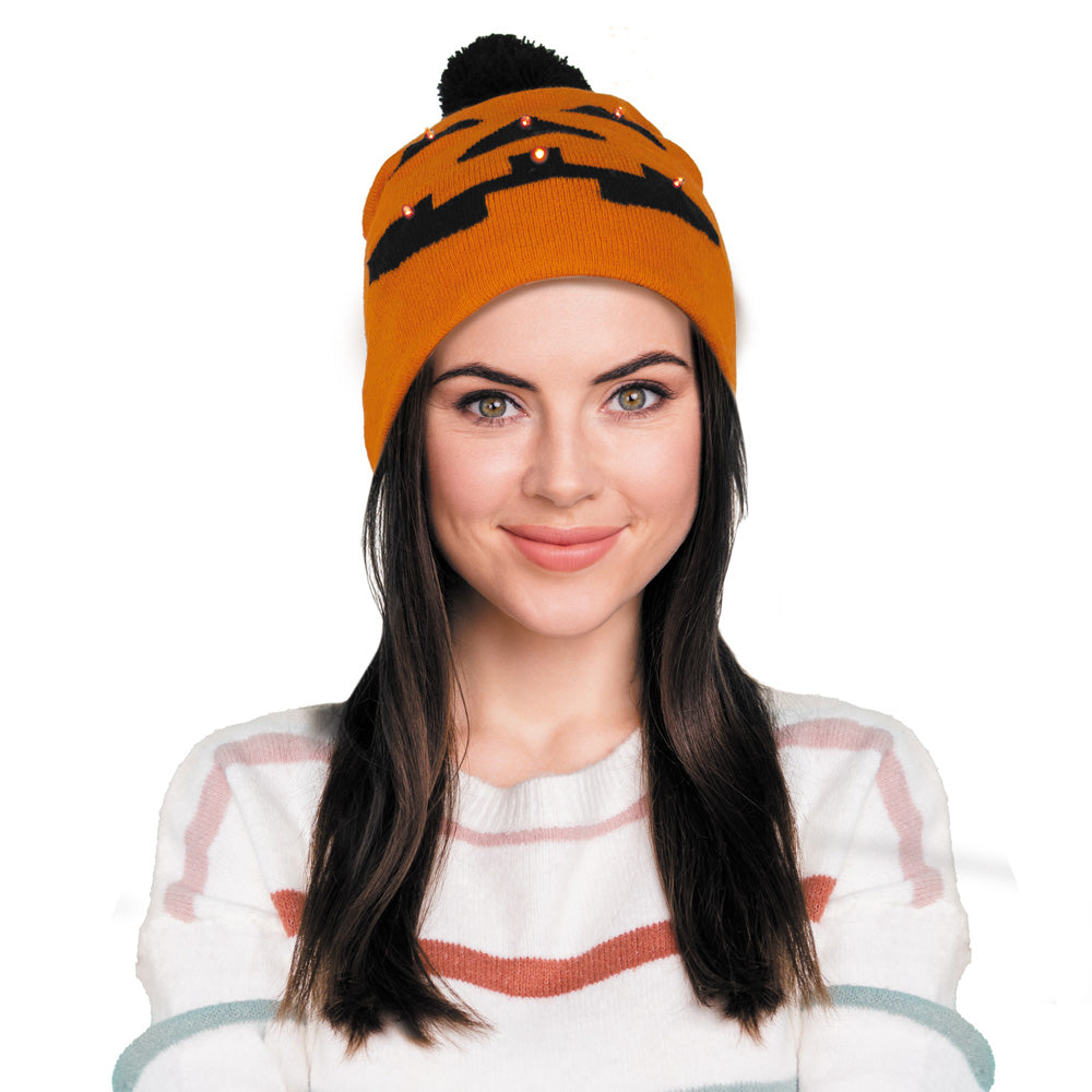 BONNET TRICOT CITROUILLE LUMINEUX