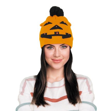 BONNET TRICOT CITROUILLE LUMINEUX