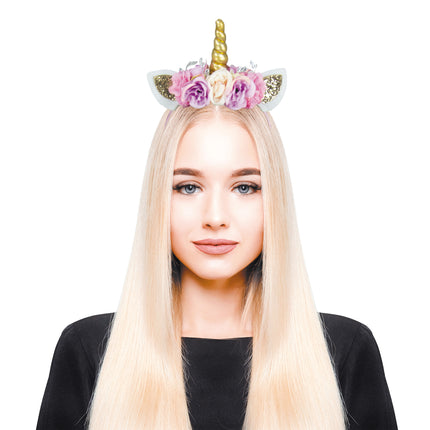 SERRE TETE LICORNE PAILLETE A FLEURS