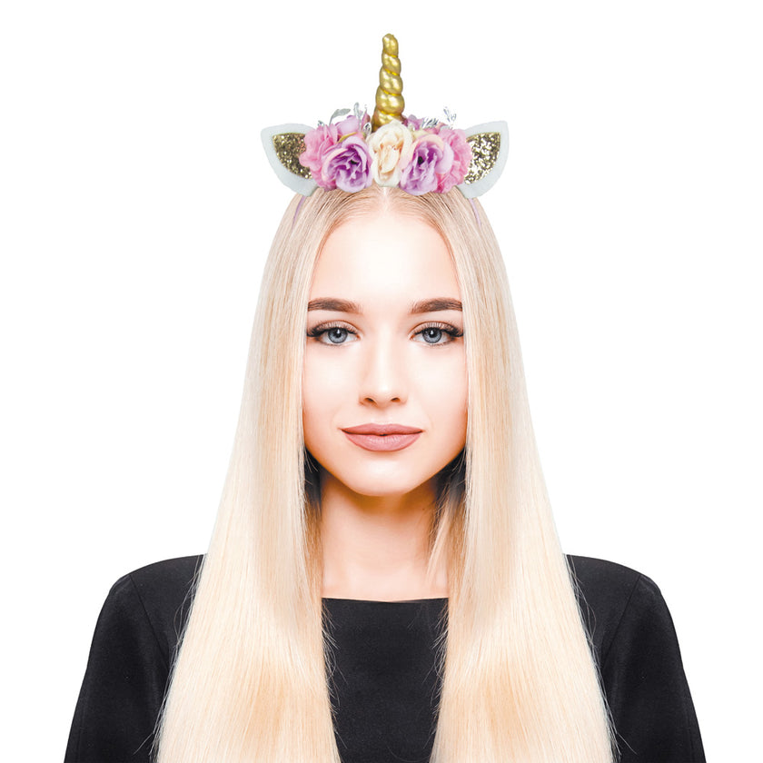 SERRE TETE LICORNE PAILLETE A FLEURS