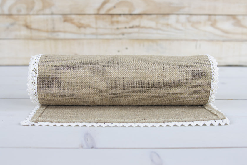CHEMIN DE TABLE JUTE ET DENTELLE 300X30CM