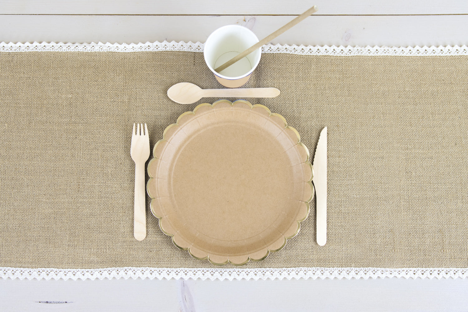 CHEMIN DE TABLE JUTE ET DENTELLE 300X30CM