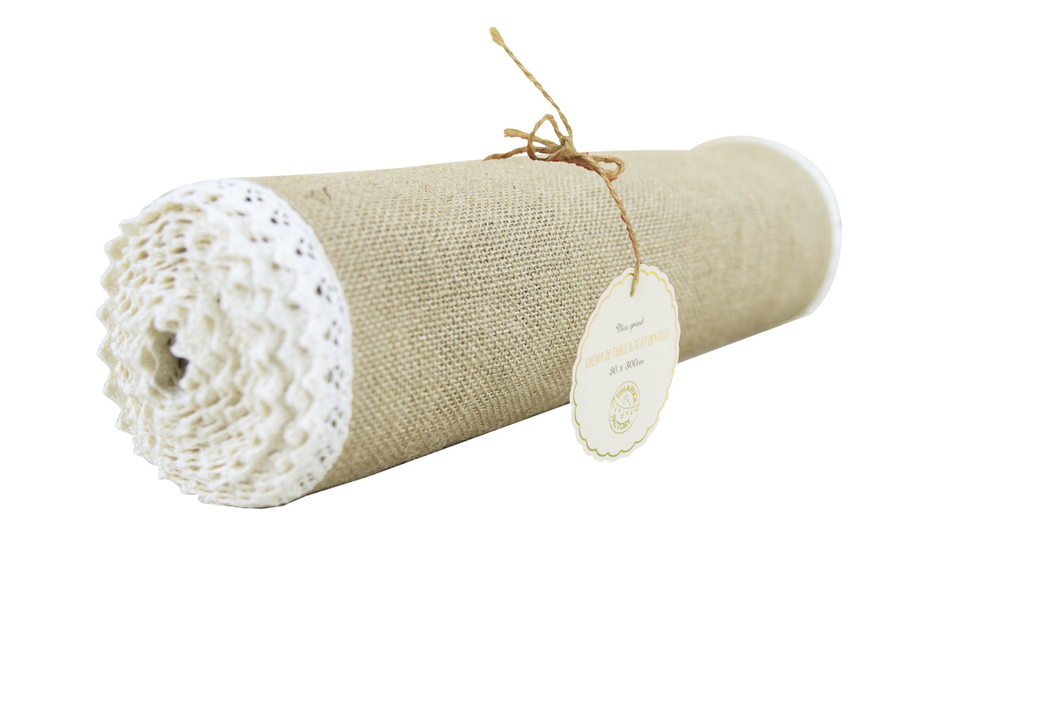 CHEMIN DE TABLE JUTE ET DENTELLE 300X30CM