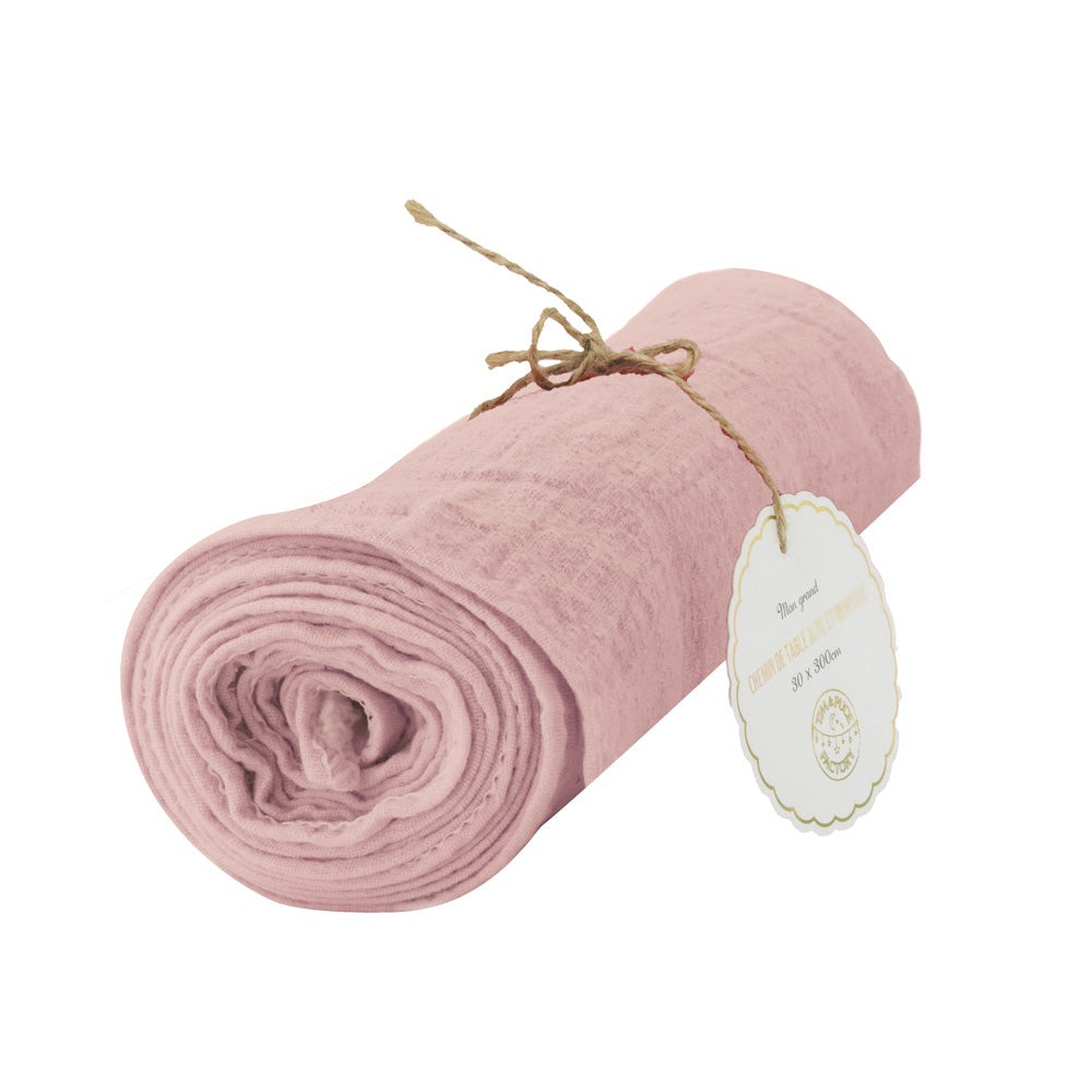 CHEMIN DE TABLE VOILE DE COTON VIEUX ROSE 300X30CM