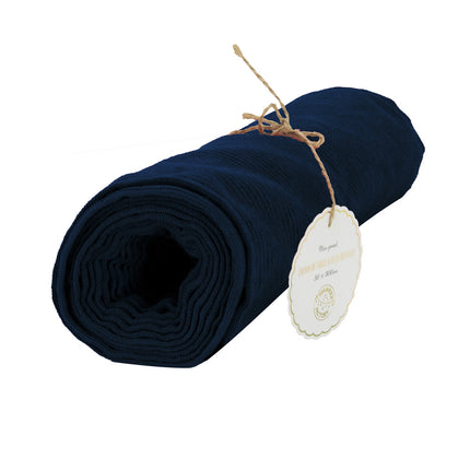 CHEMIN DE TABLE VELOURS COTELE BLEU NUIT 300X30CM