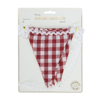 GUIRLANDE GUINGUETTE EN TISSU VICHY ET GALON VINTAGE 3M