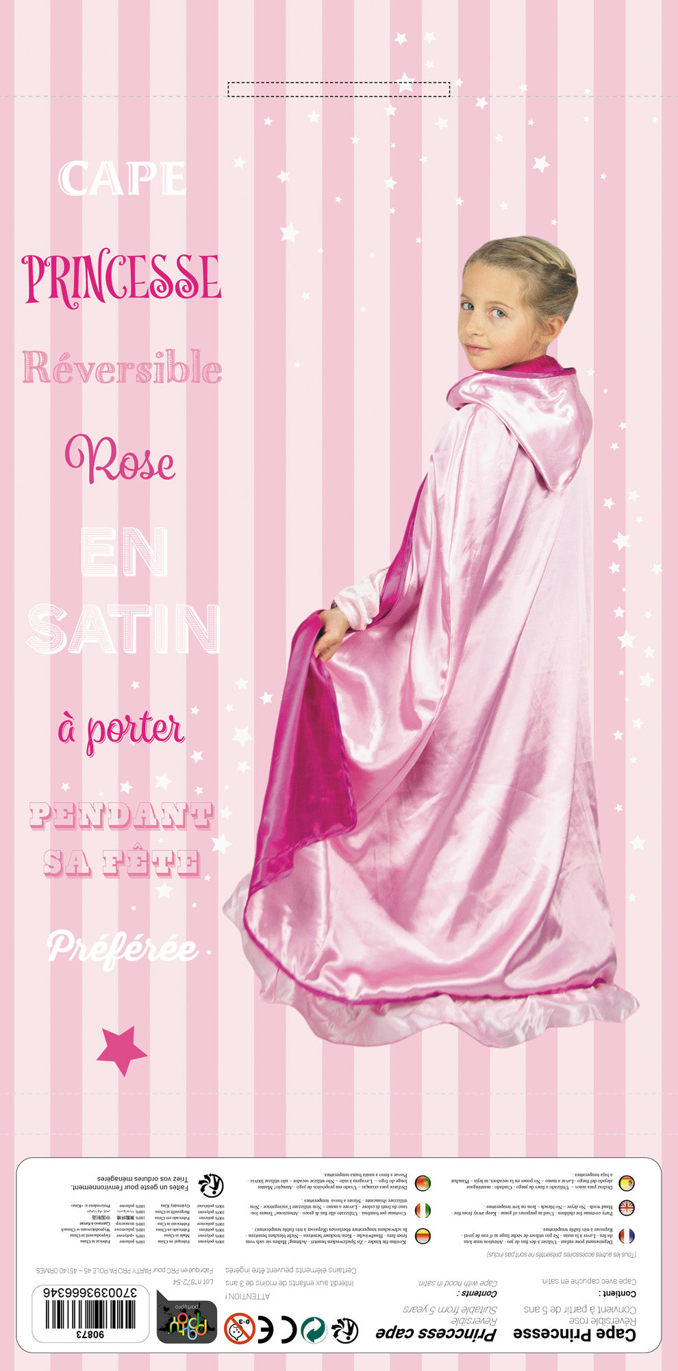 CAPE PRINCESSE REVERSIBLE ROSE ENFANT