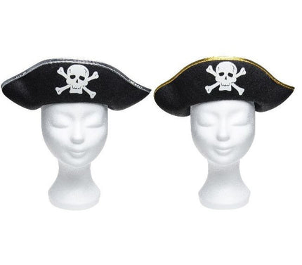chapeau tricorne feutrine tête de mort