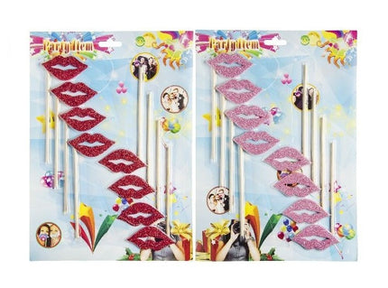 lot de 8 photoprops bouches sur baguette à paillettes mix