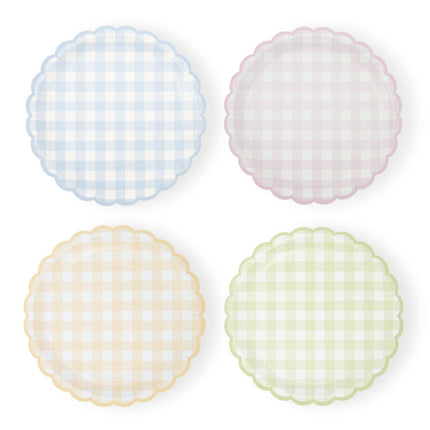 ASSIETTES FESTONNEES VICHY PASTEL 4 COUL ASS  23CM X 8