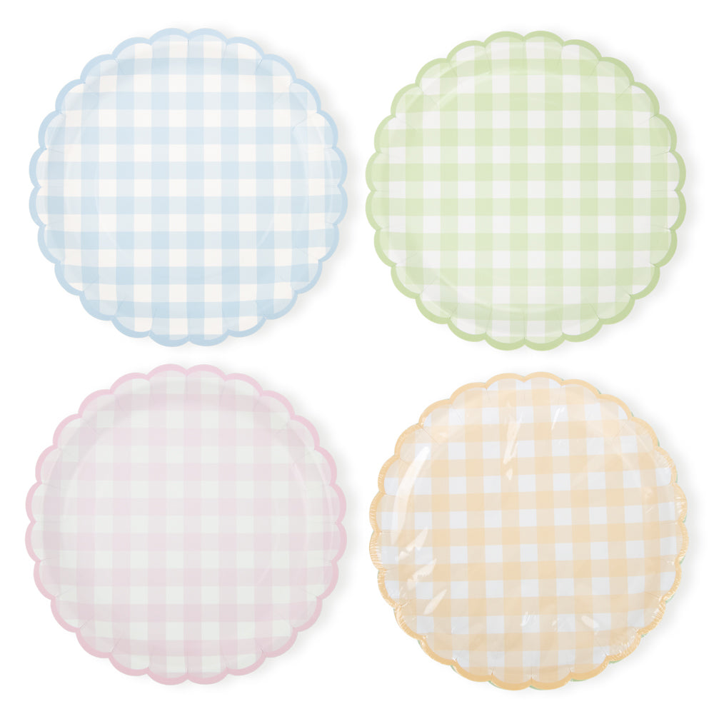 ASSIETTES FESTONNEES VICHY PASTEL 4 COUL ASS  23CM X 8