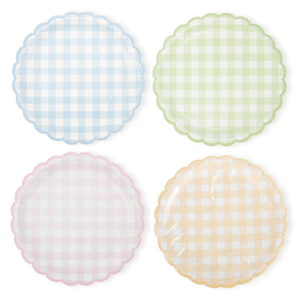 ASSIETTES FESTONNEES VICHY PASTEL 4 COUL ASS  23CM X 8