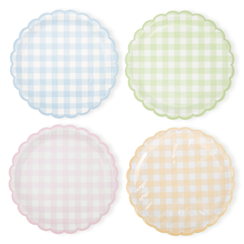 ASSIETTES FESTONNEES VICHY PASTEL 4 COUL ASS  23CM X 8