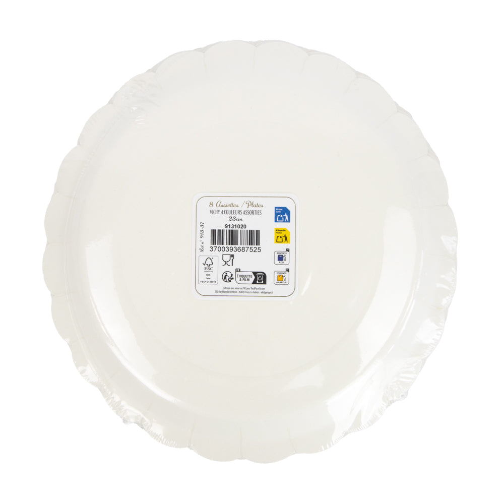 ASSIETTES FESTONNEES VICHY PASTEL 4 COUL ASS  23CM X 8