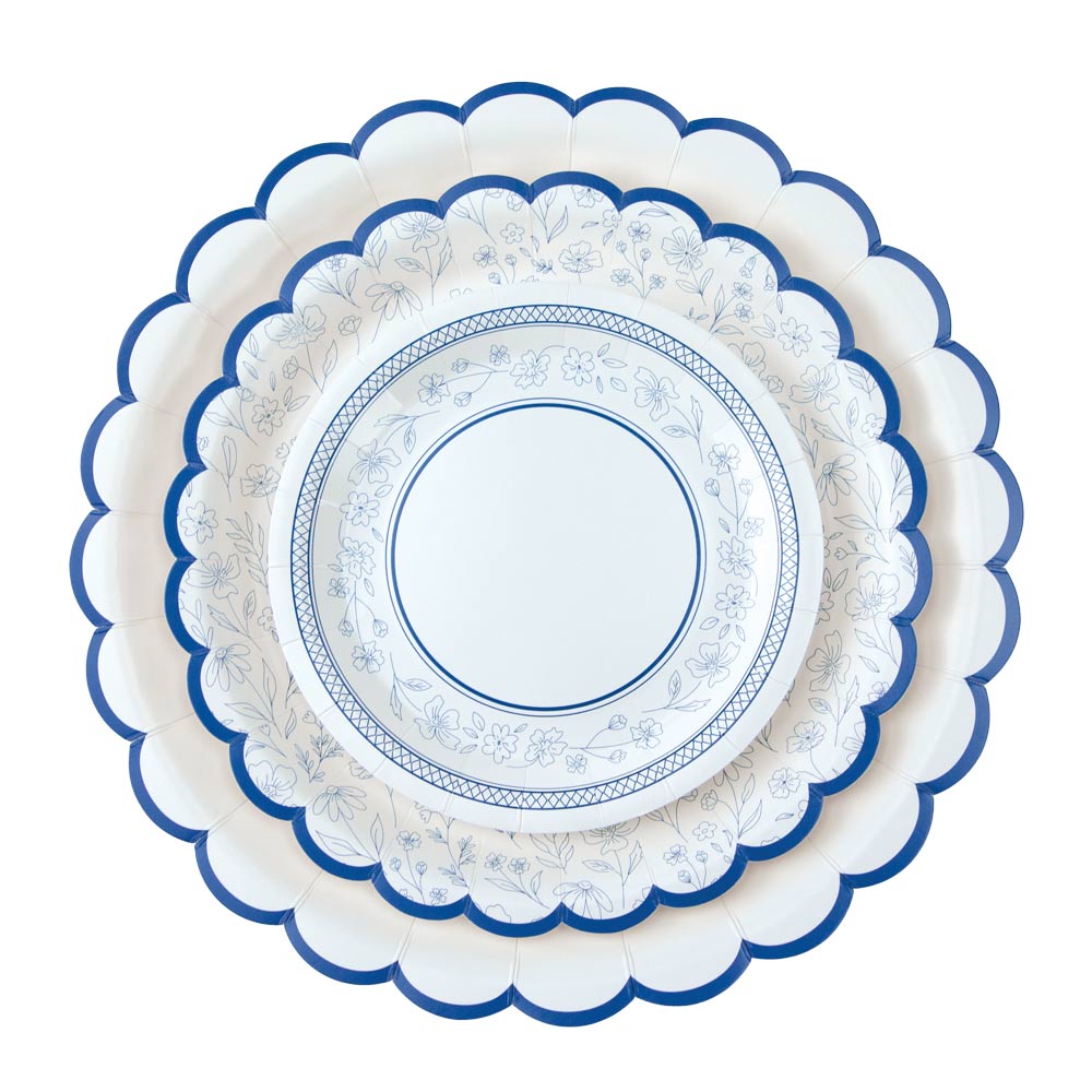 ASSIETTES FESTONNEES FLEUR BLEUE  XXL 30.5CM  X 8