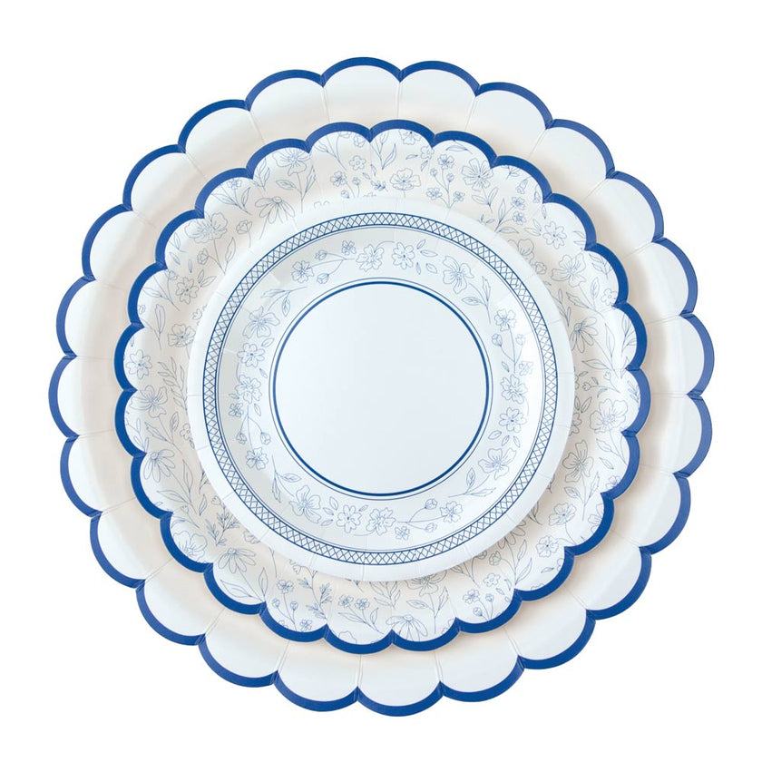 ASSIETTES FESTONNEES FLEUR BLEUE  XXL 30.5CM  X 8