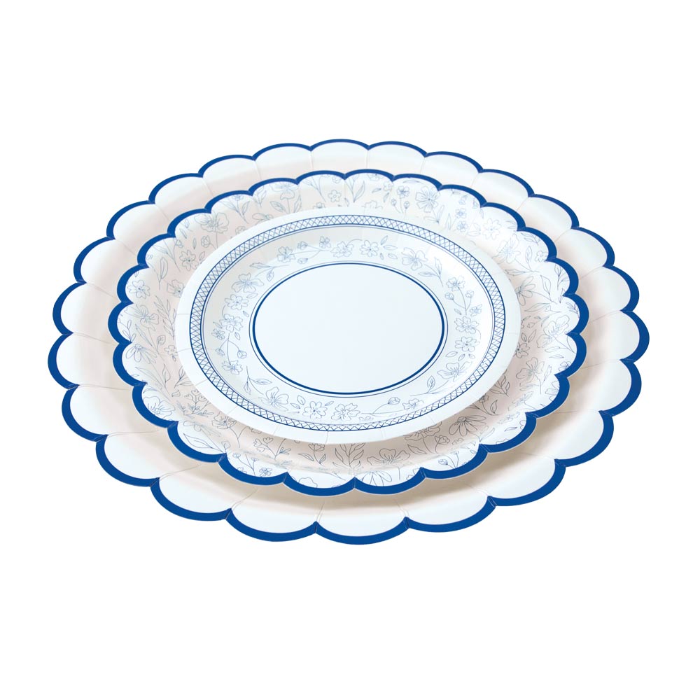 ASSIETTES FESTONNEES FLEUR BLEUE  XXL 30.5CM  X 8