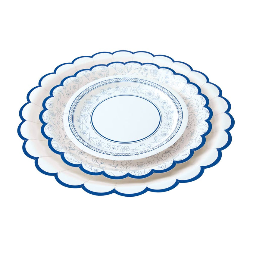 ASSIETTES FESTONNEES FLEUR BLEUE  XXL 30.5CM  X 8