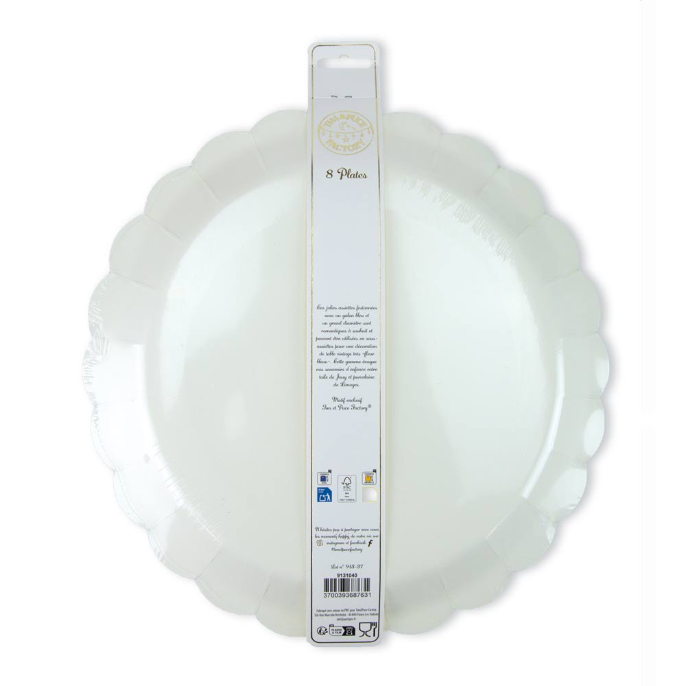 ASSIETTES FESTONNEES FLEUR BLEUE  XXL 30.5CM  X 8