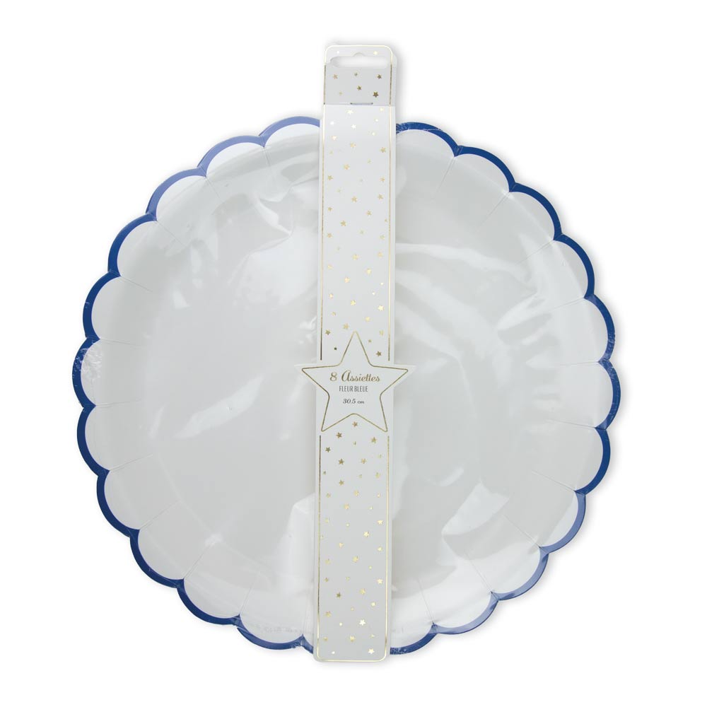 ASSIETTES FESTONNEES FLEUR BLEUE  XXL 30.5CM  X 8