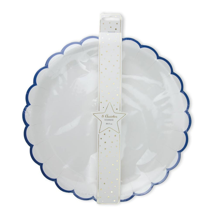 ASSIETTES FESTONNEES FLEUR BLEUE  XXL 30.5CM  X 8