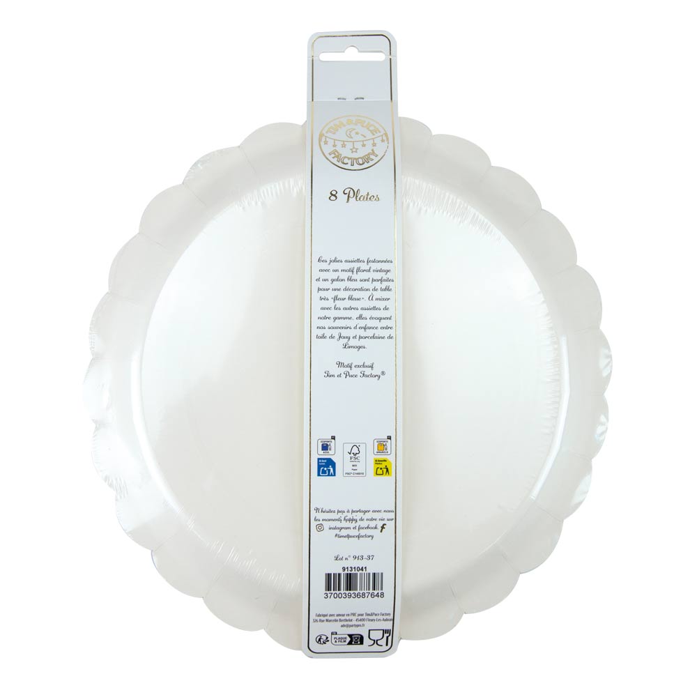 ASSIETTES FESTONNEES FLEUR BLEUE 25 CM X 8