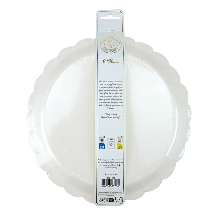 ASSIETTES FESTONNEES FLEUR BLEUE 25 CM X 8