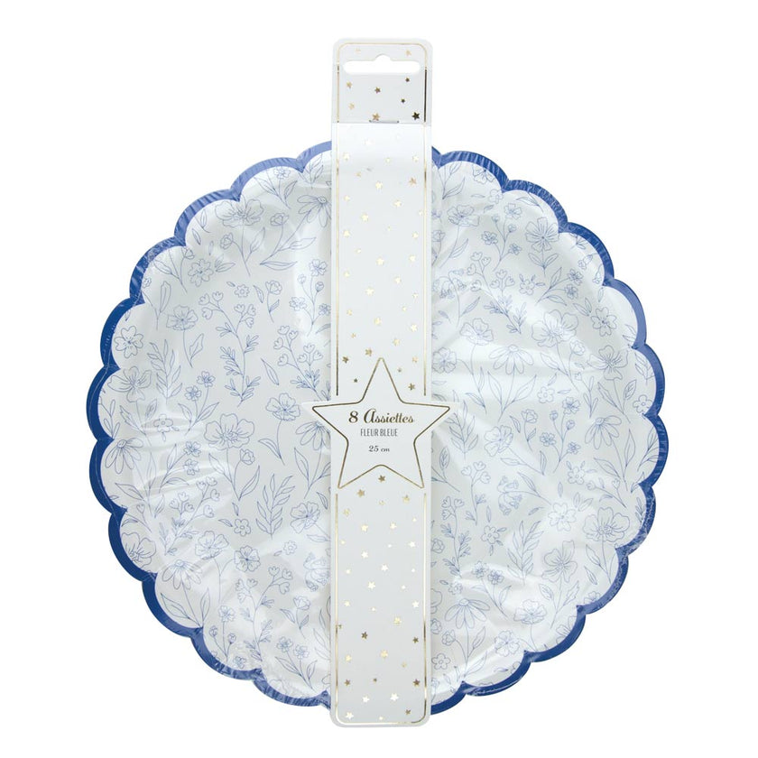 ASSIETTES FESTONNEES FLEUR BLEUE 25 CM X 8