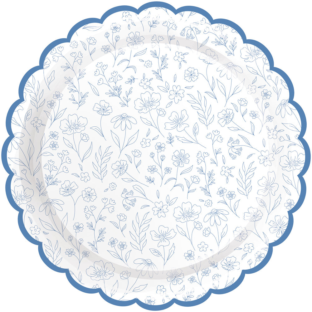 ASSIETTES FESTONNEES FLEUR BLEUE 25 CM X 8