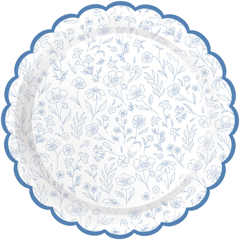 ASSIETTES FESTONNEES FLEUR BLEUE 25 CM X 8
