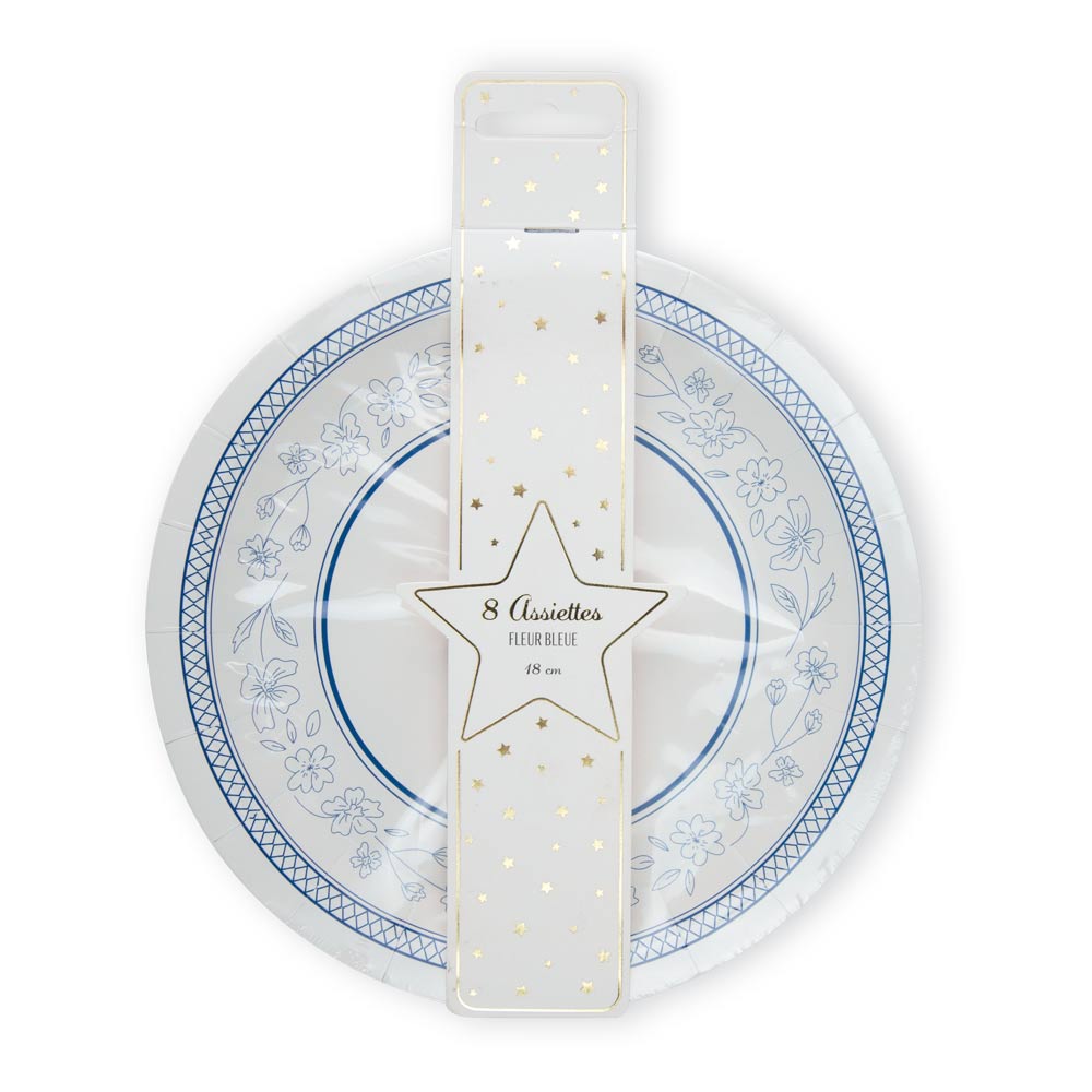 ASSIETTES A DESSERT FESTONNEES FLEUR BLEUE 18CM X 8